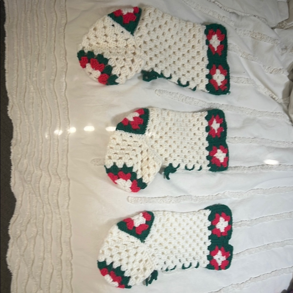 3 vintage Crochet Christmas Stockings Set